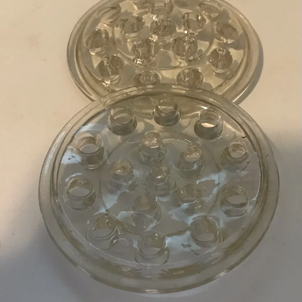 Single Vintage Clear Glass Flower Frog 16 Hole 5” Around